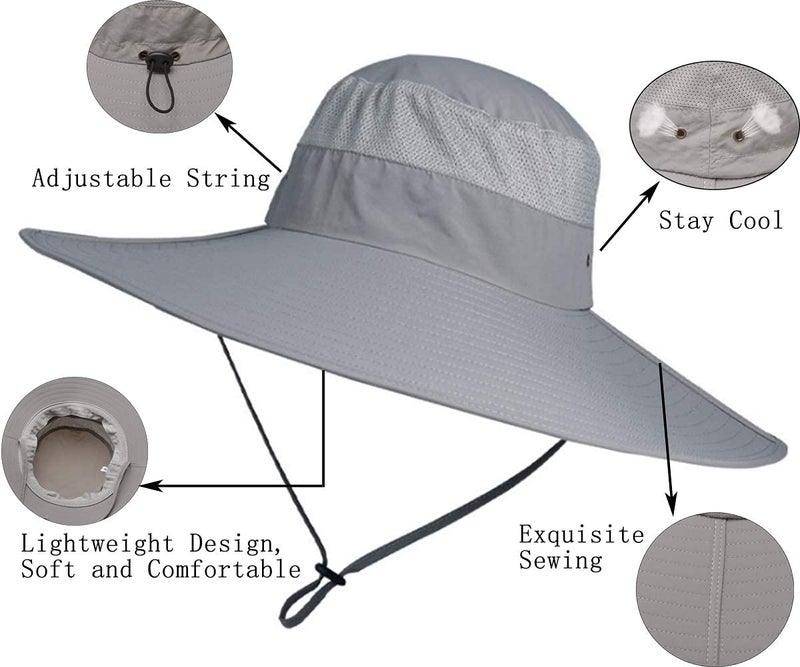 Leotruny Super Wide Brim Bucket Hat UPF50+ Waterproof Sun Hat for Fishing Hiking Camping (C01-Light Grey) - Image 5